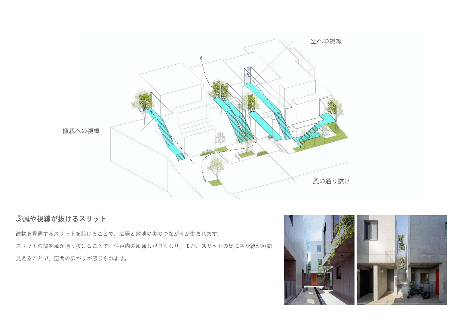 ③風や視線が抜けるスリット